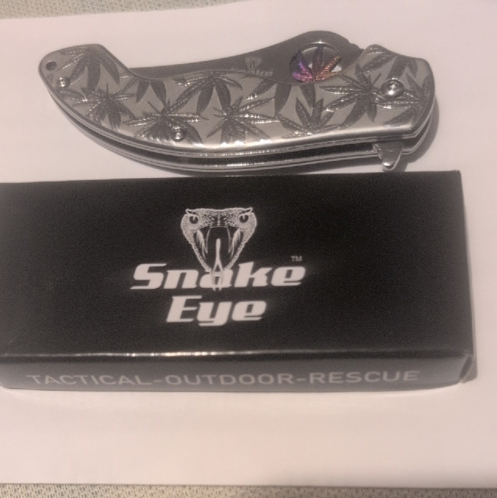Snake Eye Spring Assist. Silver Tactical Folding Pocket Knife.